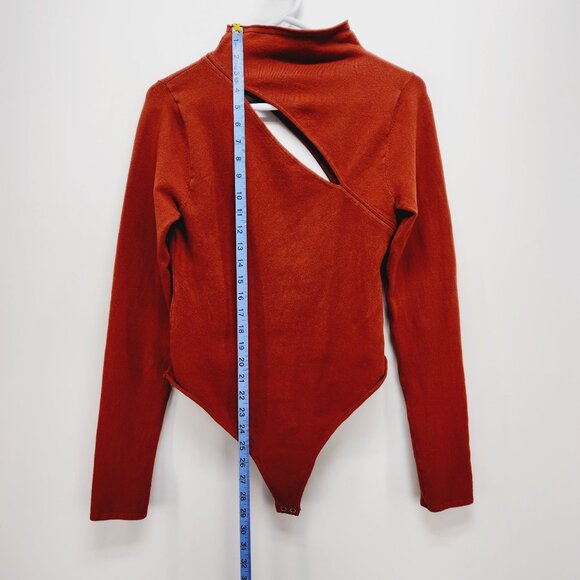 Good American Womens Rust Red Asymmetrical Cutout Long Sleeve Bodysuit Size 3 - Picture 6 of 12